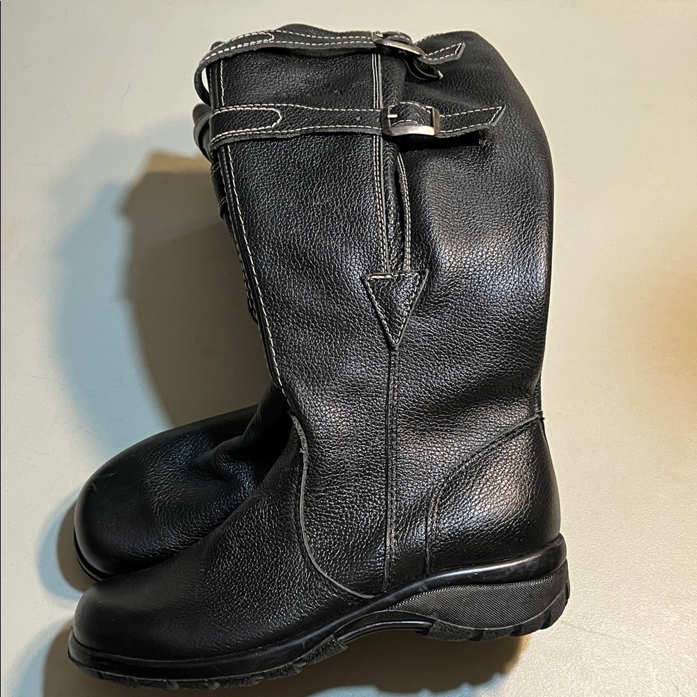 sahalie Black Women's Mid-Calf Winter Rain Boots with Buckle Strap